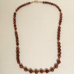 Brown Goldstone & Gold Bead Necklace - 20”